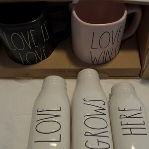 Rae Dunn Cream Bottles Vases and Pink Mug Set (free pen holder)